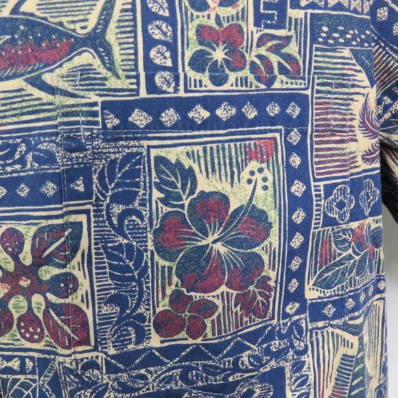 RJC Hawaiian Shirt Mens L Aloha Blue Fish Floral 100% Cotton Made in Hawaii - Picture 4 of 10